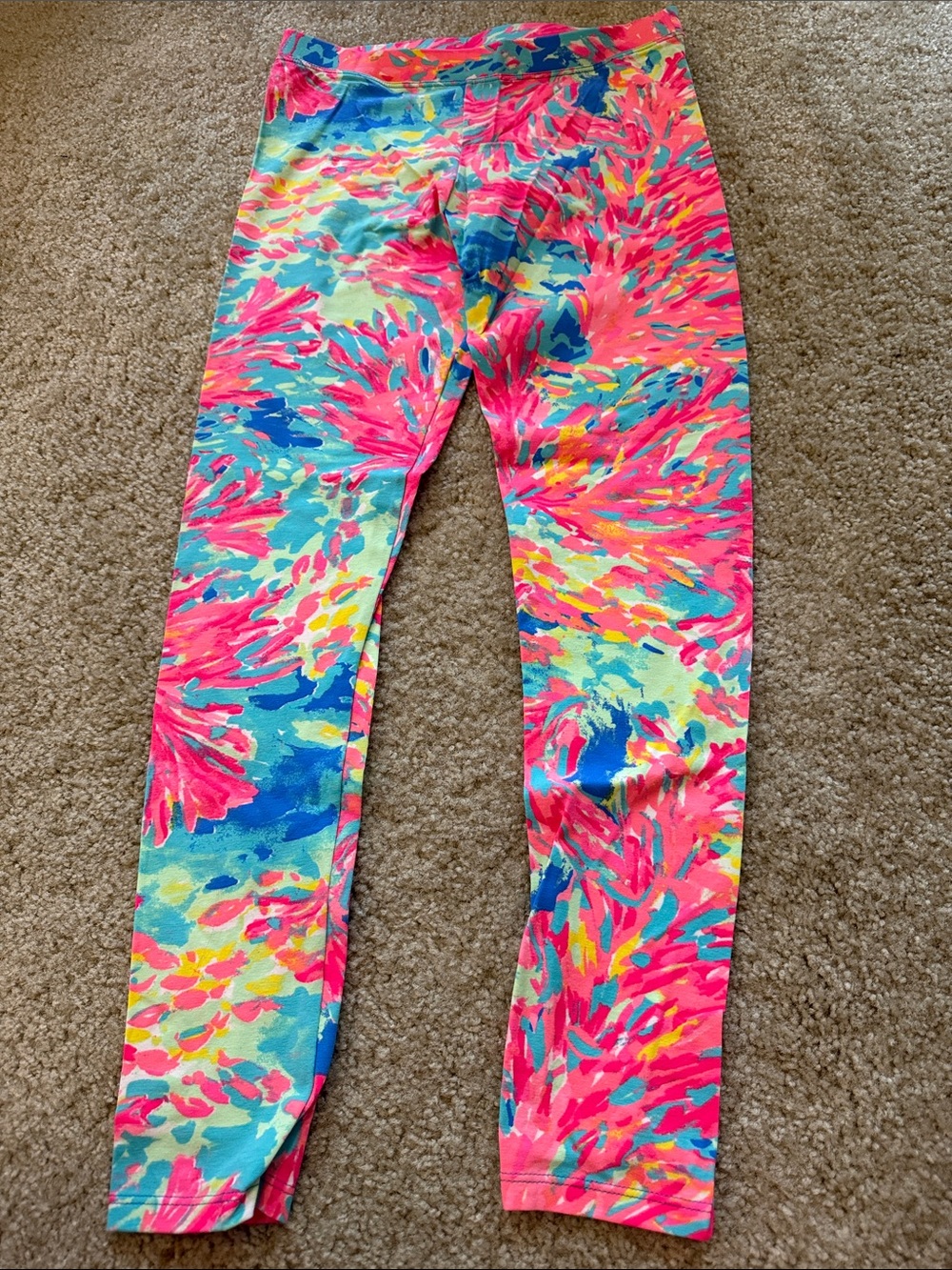 Lilly Pulitzer Pink, Aqua & Yellow Abstract Print Leggings